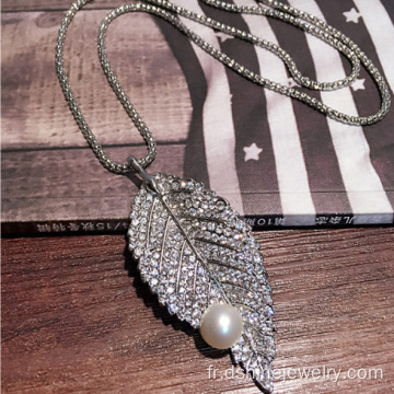 Feuille forme cristal alliage Collier Collier Imitation de perles